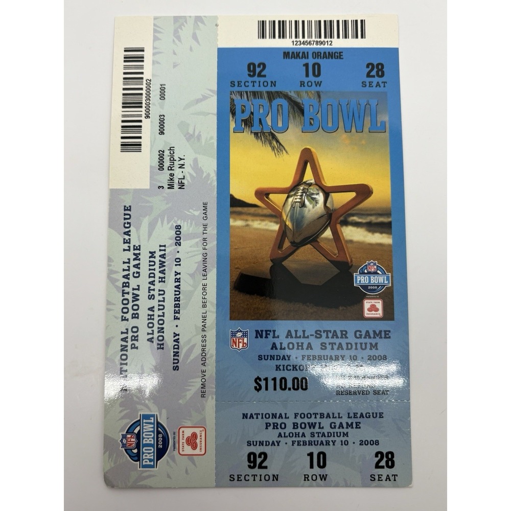 2008 NFL Pro Bowl Full Ticket Aloha Stadium, Hawaii New Unused Ticket Football